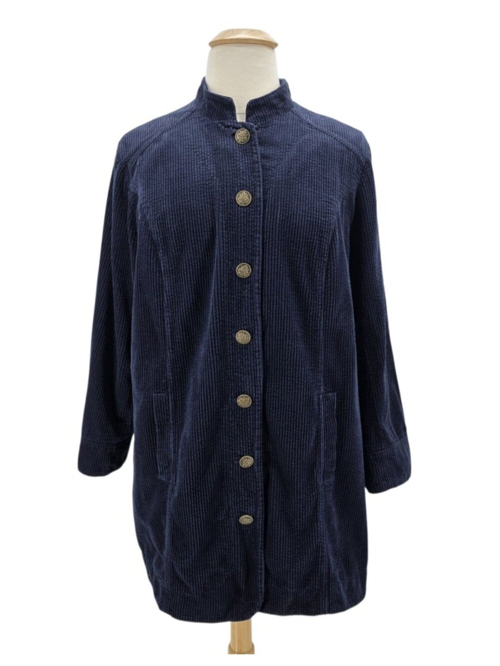 J. Jill Corduroy Womens XL Tumble Cord Jacket Navy Blue Button Pockets Mock Neck